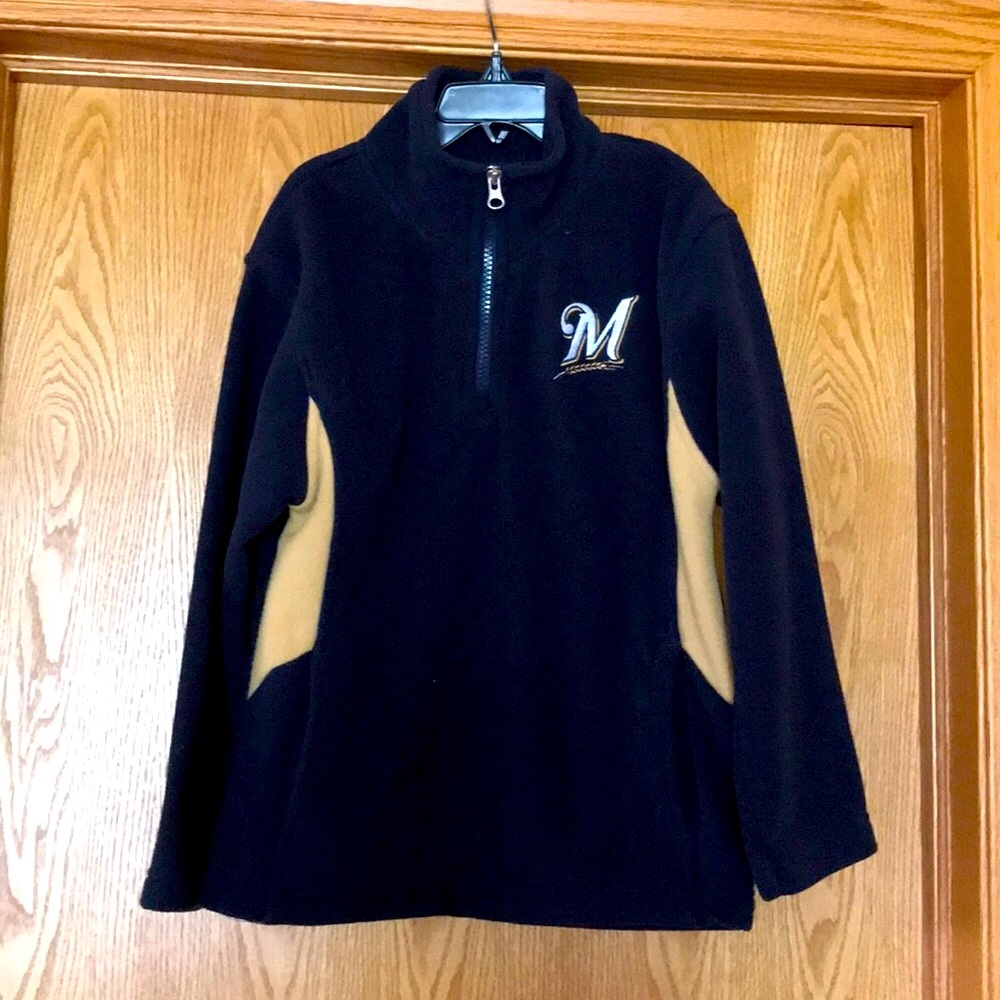 Milwaukee Brewers MLB Baseball pullover half zip navy blue fleece size 6 - 7 EUC